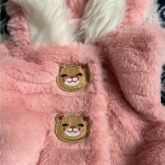 Little Lass 12 month Baby Girl Ight Pink and White Hooded Dressy Vest ECU - Picture 3 of 12